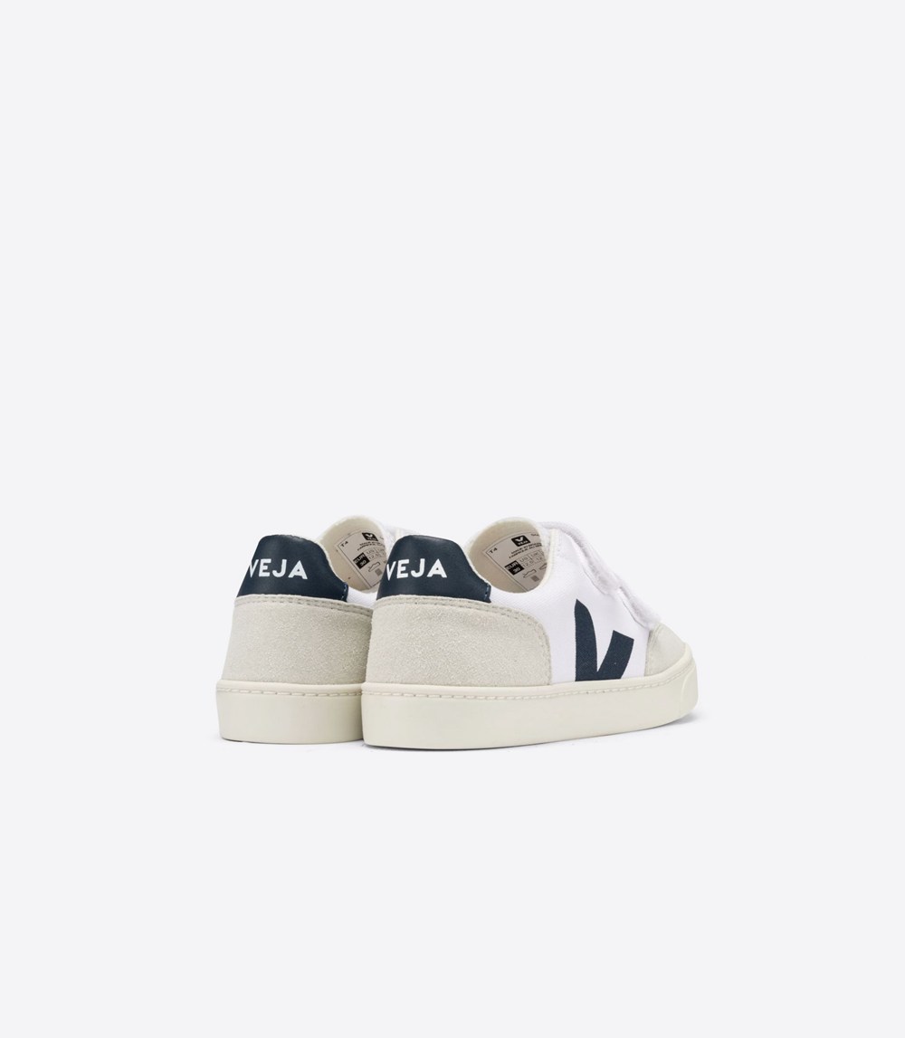 Tenis Veja Niños - V-12 Velcro Lona - Blancos/Beige - 846QEUNTP